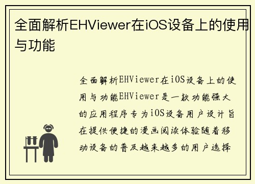 全面解析EHViewer在iOS设备上的使用与功能